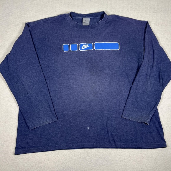 Vintage Nike Shirt Mens 2XL Blue Long Sleeve USA Made Swoosh 90s Athletic Tee - Picture 1 of 11